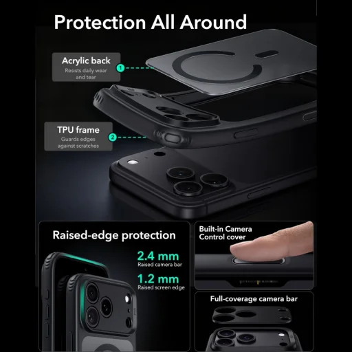 Apple iPhone 17 Pro Max / 18 Pro Max matné čierne ESR Classic Hybrid MagSafe hybridné puzdro - 4