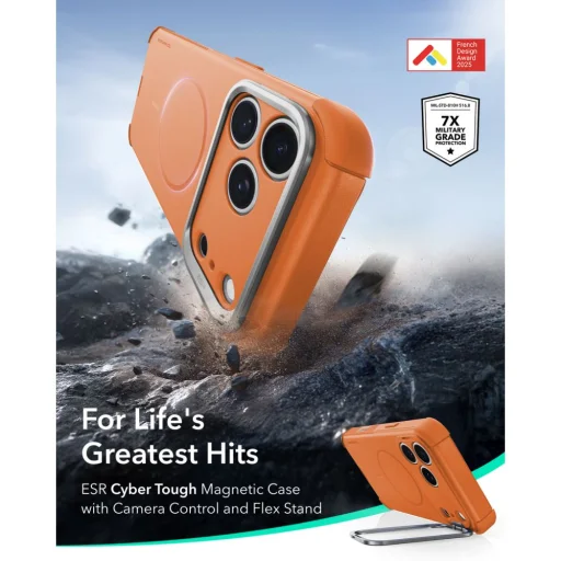 Apple iPhone 17 Pro / 18 Pro oranžový ESR Cyber Tough Kickstand MagSafe odolný kryt - 2