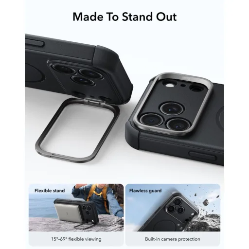 Apple iPhone 17 Pro Max / 18 Pro Max čierne puzdro ESR Cyber Tough Kickstand MagSafe so stojanom - 4