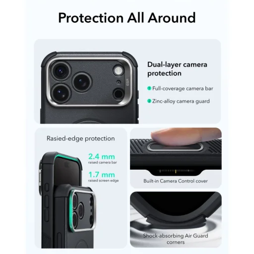 Apple iPhone 17 Pro Max / 18 Pro Max čierne puzdro ESR Cyber Tough Kickstand MagSafe so stojanom - 5