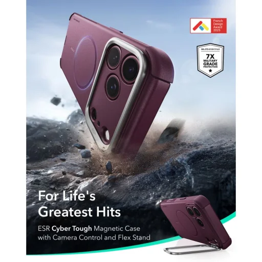 iPhone 17 Pro Max / 18 Pro Max tmavobordové ESR Cyber Tough puzdro so stojanom a MagSafe - 2