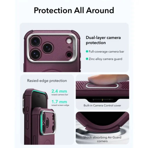 iPhone 17 Pro Max / 18 Pro Max tmavobordové ESR Cyber Tough puzdro so stojanom a MagSafe - 5