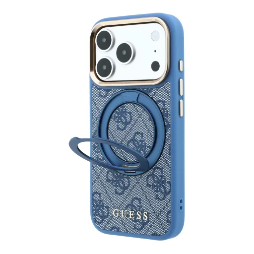Modré puzdro Guess PU 4G s prstencovým stojanom a MagSafe pre iPhone 18 Pro - 2