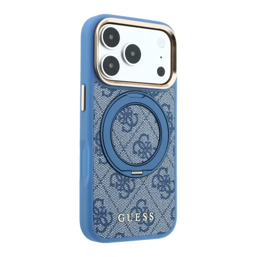 Modré puzdro Guess PU 4G s prstencovým stojanom a MagSafe pre iPhone 18 Pro - 4