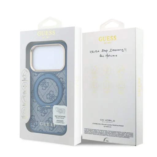 Modré puzdro Guess PU 4G s prstencovým stojanom a MagSafe pre iPhone 18 Pro - 7