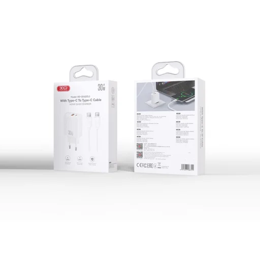 XO sieťová nabíjačka CE42 PD 30W 1x USB-C 1x USB biela + kábel USB-C - USB-C - 5