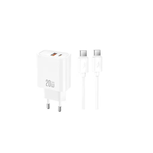 XO sieťová nabíjačka CE42 PD 30W 1x USB-C 1x USB biela + kábel USB-C - USB-C - 1