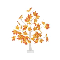 HOME ATM03 stolová javorová dekorácia, 60 cm, 24 ks teplá biela LED, časovač, napájanie na batérie, interiérové prevedenie, biela
