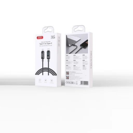 XO NB-Q312B USB-C – USB-C kábel 2,0 m 240 W čierny s LED - 5