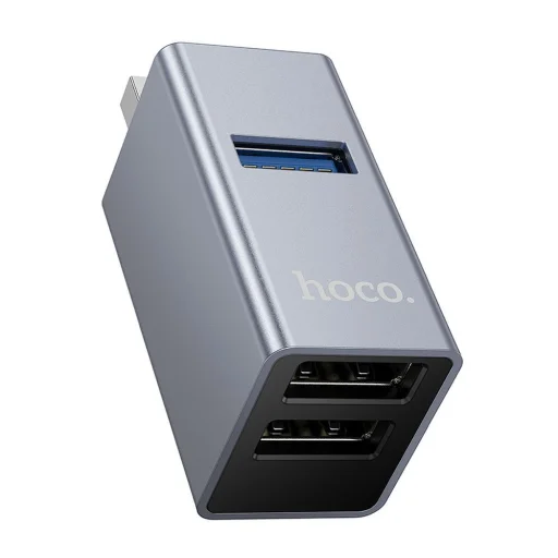 Hoco HB54 3 v 1 USB-A adaptér, sivý - 4