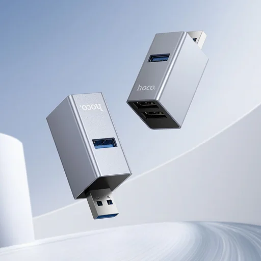 Hoco HB54 3 v 1 USB-A adaptér, sivý - 6