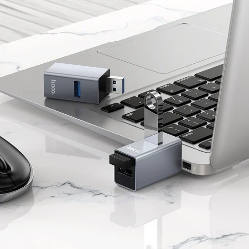 Hoco HB54 3 v 1 USB-A adaptér, sivý - 7