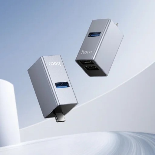 Hoco HB54A 3 v 1 USB-C adaptér, sivý - 6