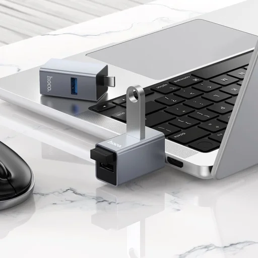 Hoco HB54A 3 v 1 USB-C adaptér, sivý - 7