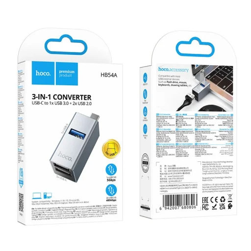 Hoco HB54A 3 v 1 USB-C adaptér, sivý - 8