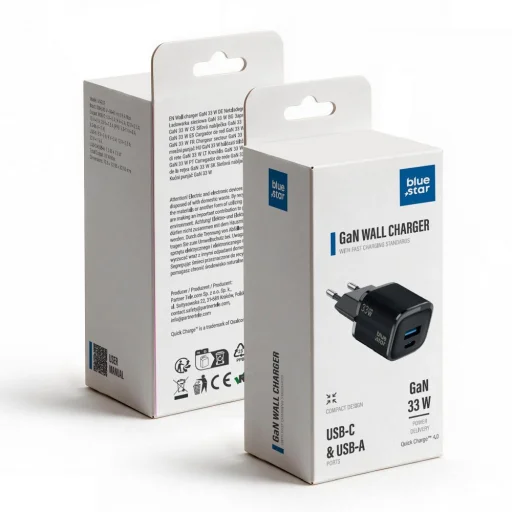 Blue Star Nano GaN 33 W sieťová nabíjačka s konektormi USB-C a USB-A, čierna, VT-332 - 1