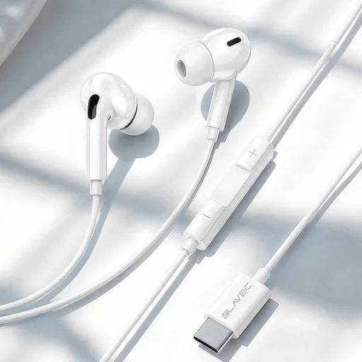 Blavec BHS-01 USB-C káblové slúchadlá s DAC a mikrofónom, biele - 3