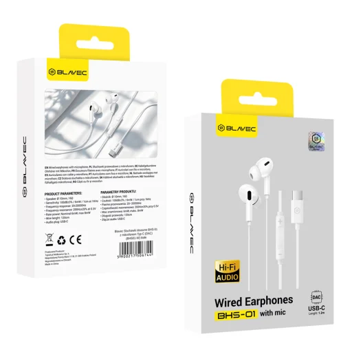 Blavec BHS-01 USB-C káblové slúchadlá s DAC a mikrofónom, biele - 4