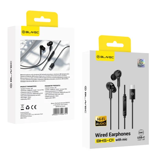 Blavec BHS-01 USB-C DAC káblové slúchadlá s mikrofónom, čierne - 4