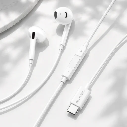 Blavec BHS-02 USB-C káblové slúchadlá s DAC a mikrofónom, biele - 3