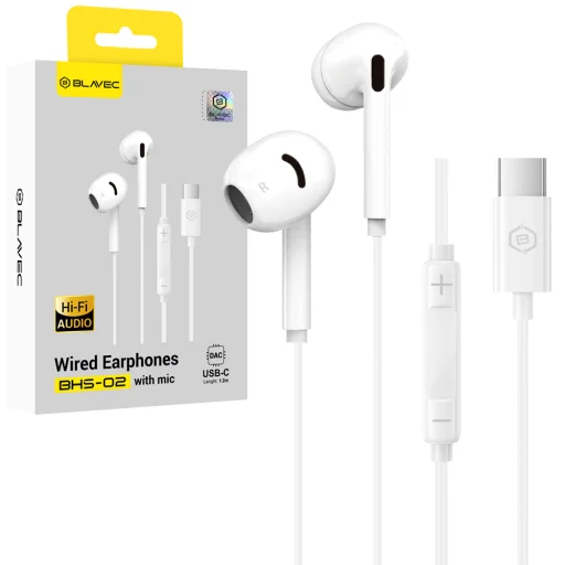 Blavec BHS-02 USB-C káblové slúchadlá s DAC a mikrofónom, biele - 1