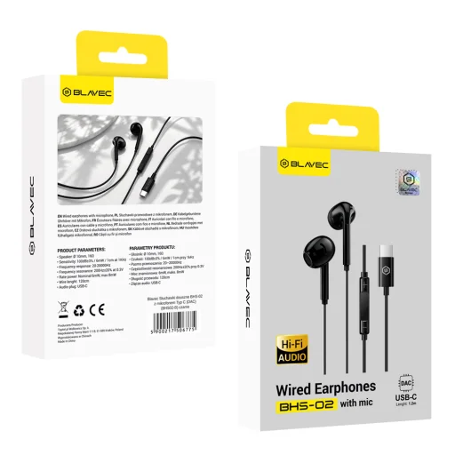 Blavec BHS-02 USB-C káblové slúchadlá s mikrofónom a DAC, čierne - 4