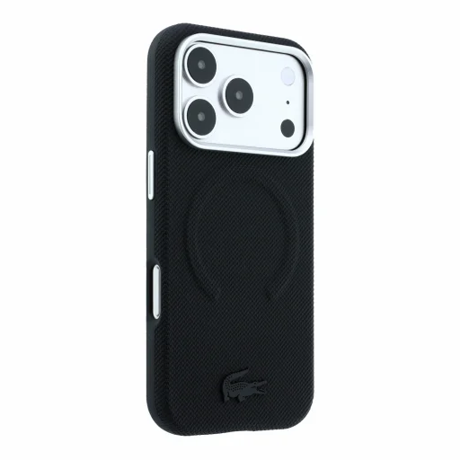 iPhone 18 Pro Max čierne Lacoste PVC Petit Pique reliéfne MagSafe puzdro - 4