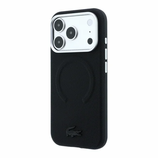  iPhone 18 Pro Max fekete Lacoste PVC Petit Pique félkörbefutó dombornyomott MagSafe tok - 2