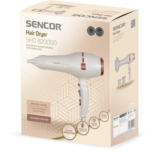 SENCOR SHD 8200GD True Ionic hajszárító 2400 W diffúzorral és szűkítő fúvókákkal - 14