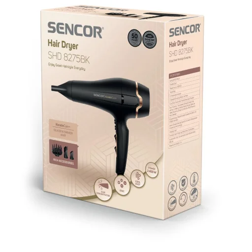 SENCOR SHD 8275BK KeratinCare+ hajszárító 2400 W, fekete, utazótáskával - 15
