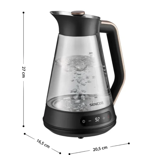 SENCOR SWK 1595BK üveg vízforraló 1,5 l, hőfokszabályzós, 2150 W - 2