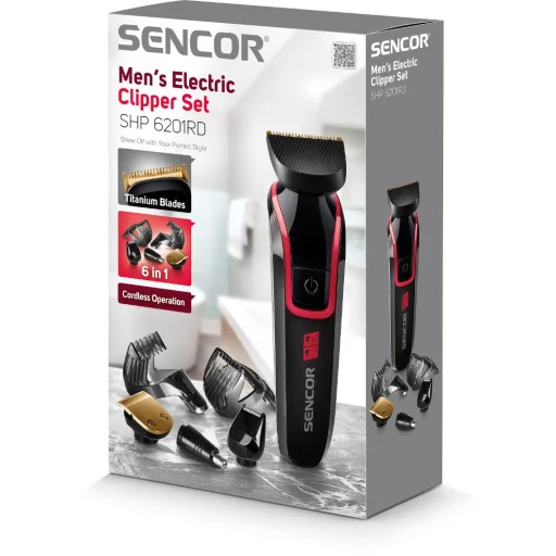 SENCOR SHP 6201RD vezeték nélküli haj- és szakállnyíró készlet 6 cserélhető fejjel, piros - 14
