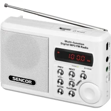 SENCOR SRD 215 W hordozható FM rádió MP3 lejátszóval, USB és microSD csatlakozóval