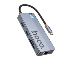 Hoco HB52 8 v 1 USB-C hub adaptér, sivý