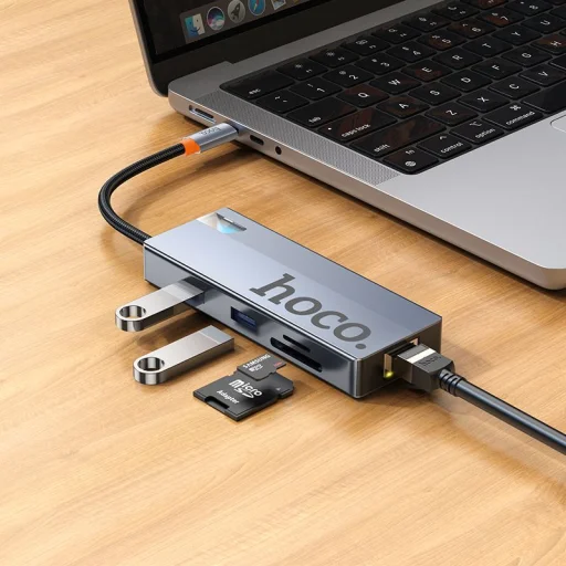 Hoco HB52 8 v 1 USB-C hub adaptér, sivý - 7