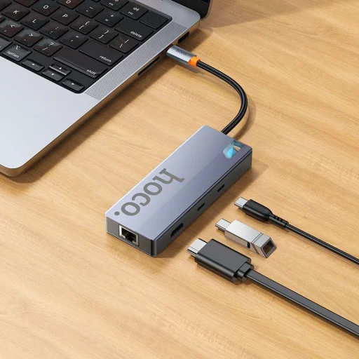 Hoco HB52 8 v 1 USB-C hub adaptér, sivý - 8