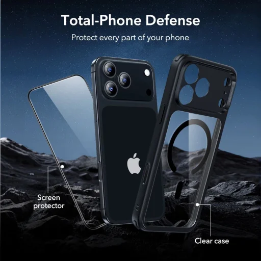 Apple iPhone 18 Pro / iPhone 17 Pro priehľadné čierne puzdro ESR Classic Hybrid HaloLock s ochranou displeja - 2