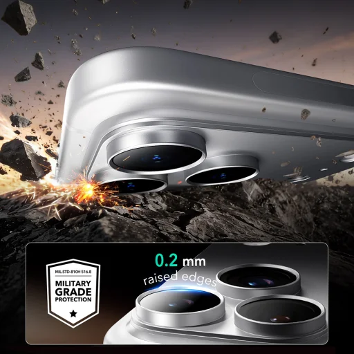  iPhone 18 Pro Max ezüst ESR Armorite Pro fémkeretes kameravédő üvegfólia - 6