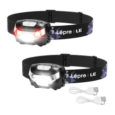 Lepro 3200008 nabíjateľná LED čelovka, 2 ks, čierna