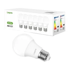 LEPRO 100090-DW-EU-6 E27 A60 LED žiarovka, 8,5 W, 806 lm, 6500 K, studená biela, 6 ks