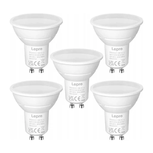 LEPRO 200057-DW-EU-5 GU10 LED žiarovka, 4,5 W, 345 lm, 5000 K, studená biela, 5 ks - 1