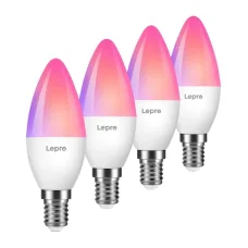 LEPRO BC1-EU-4 C37 RGBCW Wi-Fi inteligentná LED žiarovka, E14, 4 ks