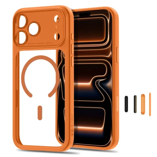 iPhone 17 Pro / 18 Pro kozmikus narancssárga/átlátszó Tech-Protect MagPeak MagSafe CC tok - 2
