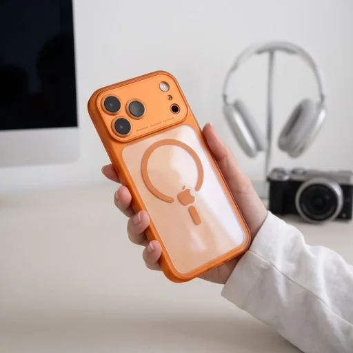 iPhone 17 Pro / 18 Pro kozmikus narancssárga/átlátszó Tech-Protect MagPeak MagSafe CC tok - 6