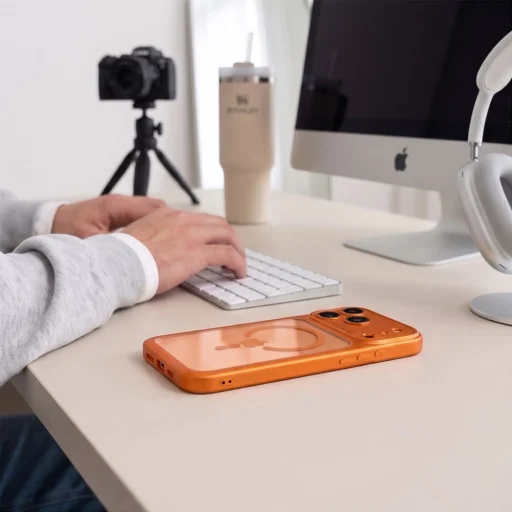 iPhone 17 Pro / 18 Pro kozmikus narancssárga/átlátszó Tech-Protect MagPeak MagSafe CC tok - 9