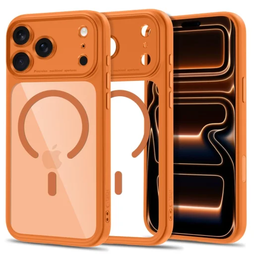 iPhone 17 Pro / 18 Pro kozmikus narancssárga/átlátszó Tech-Protect MagPeak MagSafe CC tok - 1