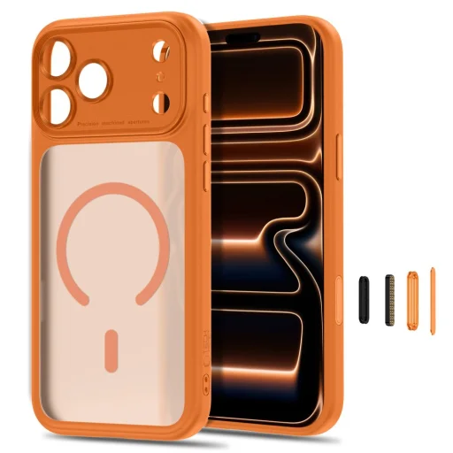 iPhone 17 Pro / 18 Pro matt kozmikus narancssárga Tech-Protect MagPeak MagSafe CC tok - 2