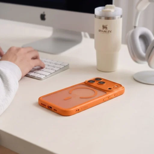 iPhone 17 Pro / 18 Pro matt kozmikus narancssárga Tech-Protect MagPeak MagSafe CC tok - 5