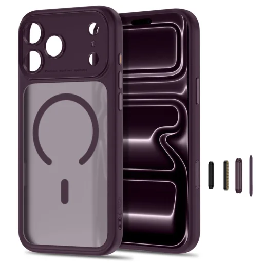 Apple iPhone 17 Pro / 18 Pro matt sötétcseresznye Tech-Protect MagPeak MagSafe CC tok - 2
