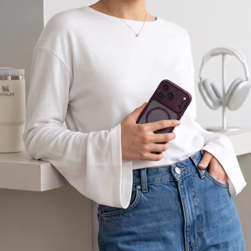 Apple iPhone 17 Pro / 18 Pro matt sötétcseresznye Tech-Protect MagPeak MagSafe CC tok - 8